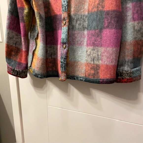 Colorful Plaid Button Front Cardigan Size XXL V-Neck Exposed Seams Casual - Picture 9 of 16